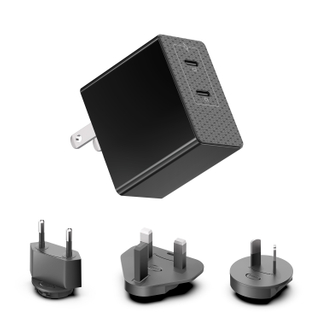 Smart GaN 45W USB-C PD3.0 Charger 2 ports Type-C Power Adapter with Interchangeable Plugs
