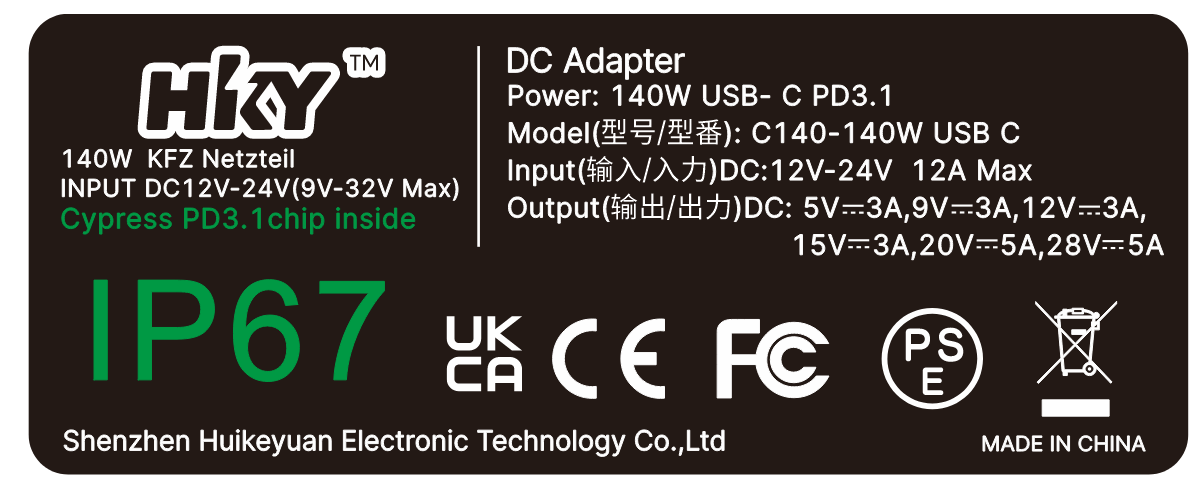 IP67 PD140W USB C DC Adapter