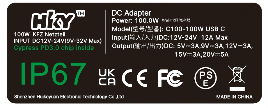 IP67 PD100W USB C DC Adapter