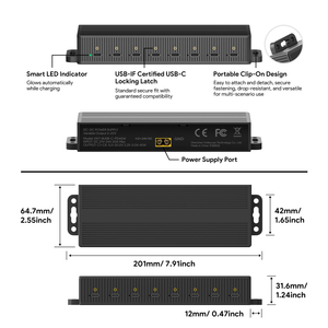 Mountable 8‑port 45W USB-C Charging Station,Charging Hub